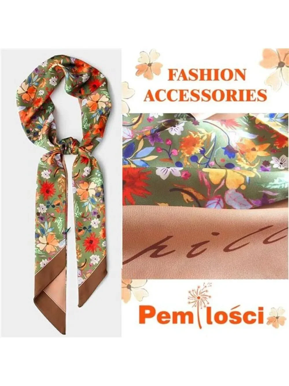 Silk like satin scarf for women long hair neck headband purse belt accessories